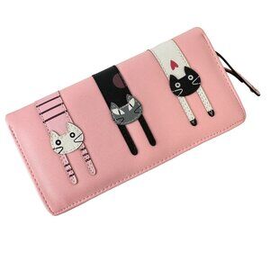 Pink Vinyl Cute Cat Wallet Change Purse 7.5" x 4